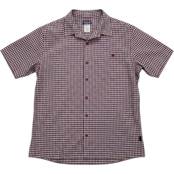 Patagonia Other - Patagonia Mens XL Short Sleeve Gingham Seersucker Button Down Shirt Burgundy